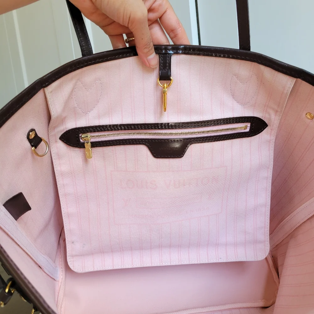 💕Louis Vuitton Tote Bag Neverfull MM Damier Ebene "ROSE Ballerine Interior" - Picture 9 of 17